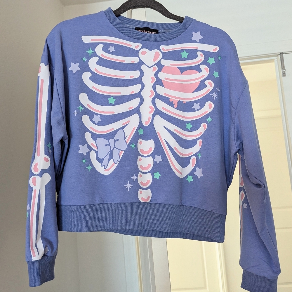 Dolls Kill Rattle My Bones Skeleton Crewneck Sweatshirt Size M